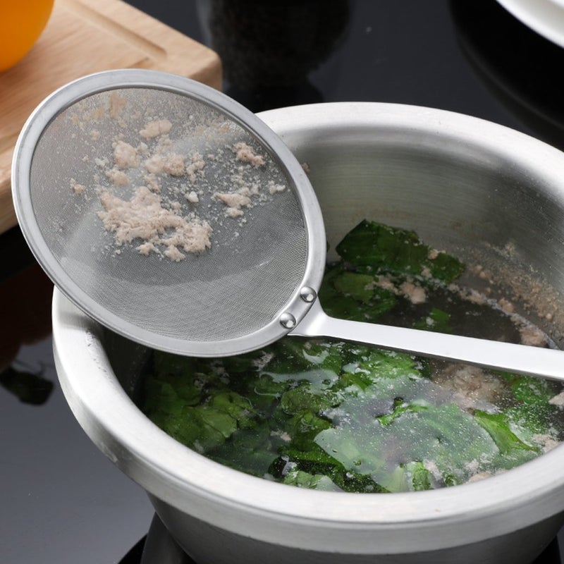 cnomg Stainless Steel Skimmer Strainer,Stainless Steel Fat Skimmer Spoon Fine Mesh Food Strainer for Grease, Gravy and Foam with Long Handle - Image 5